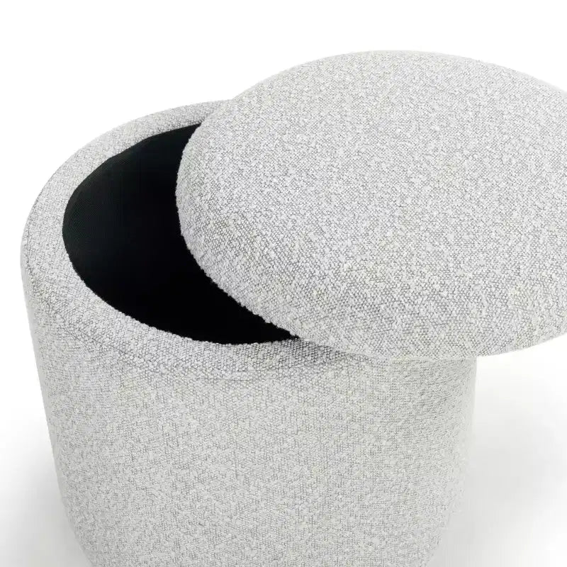Pouf de rangement rond en tissu bouclé
