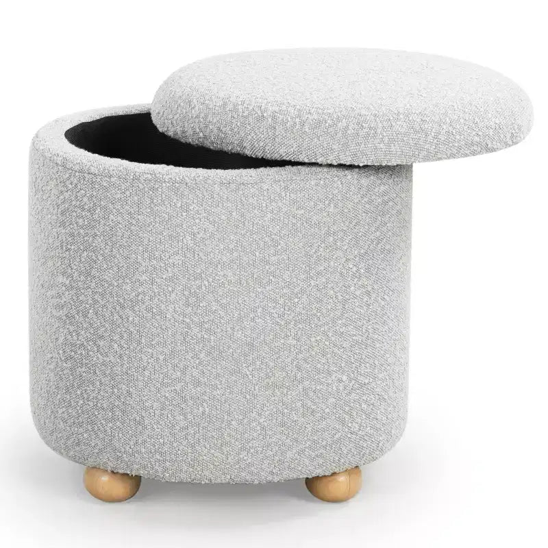 Pouf de rangement rond en tissu bouclé