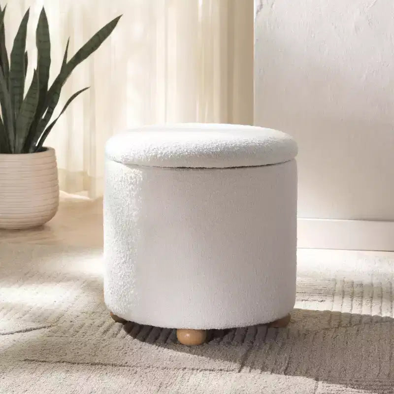 Pouf de rangement rond en tissu bouclé