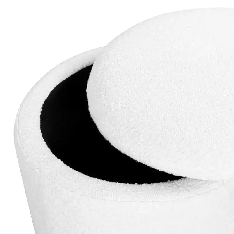 Pouf de rangement rond en tissu bouclé