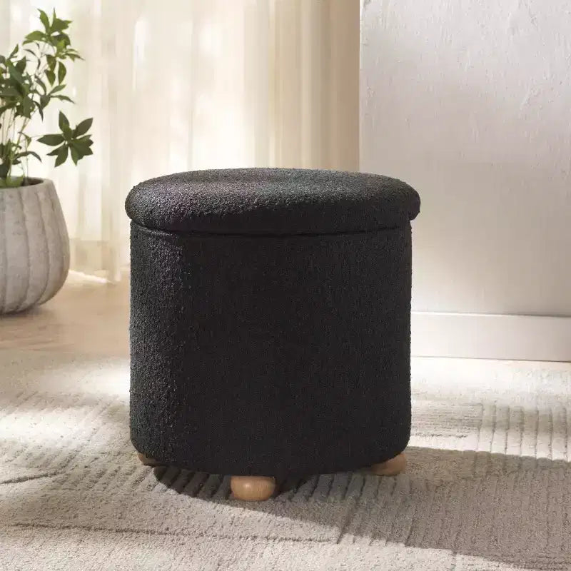 Pouf de rangement rond en tissu bouclé