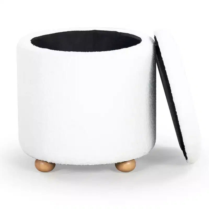 Pouf de rangement rond en tissu bouclé