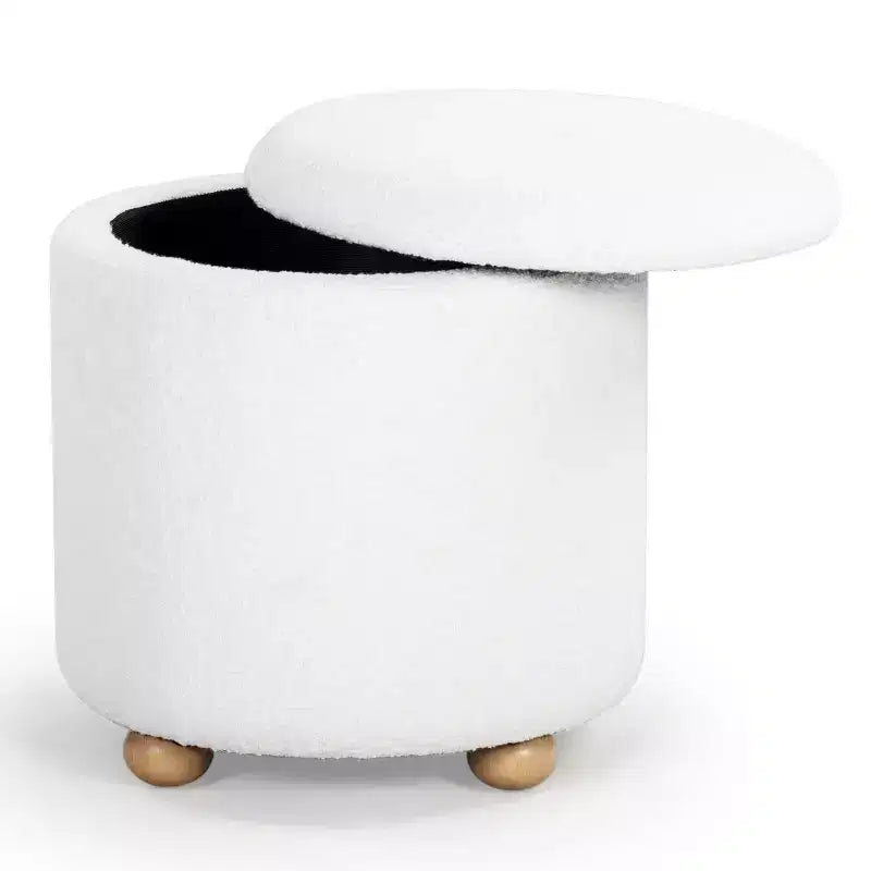 Pouf de rangement rond en tissu bouclé
