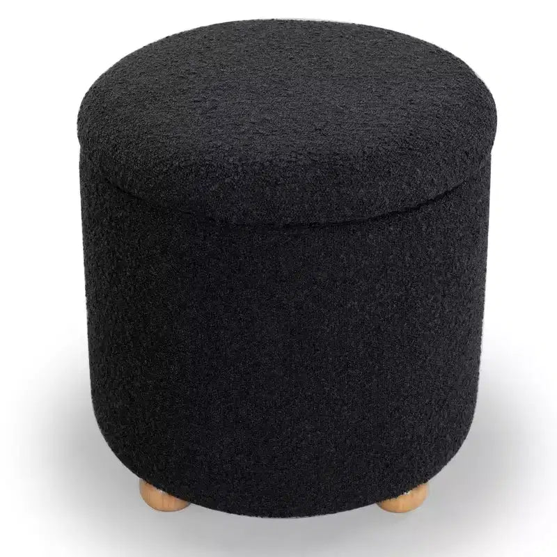 Pouf de rangement rond en tissu bouclé