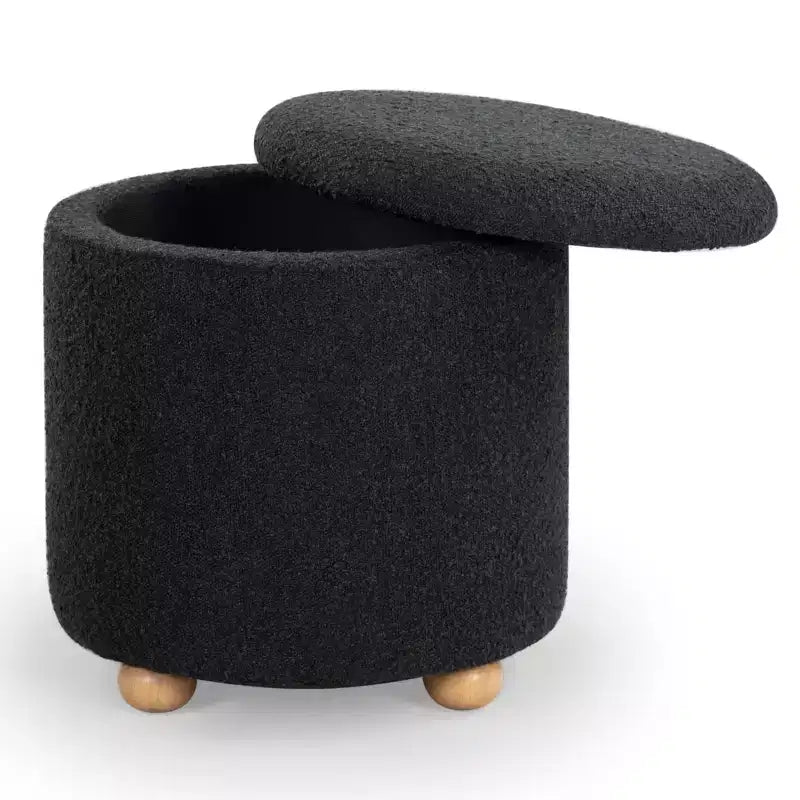 Pouf de rangement rond en tissu bouclé