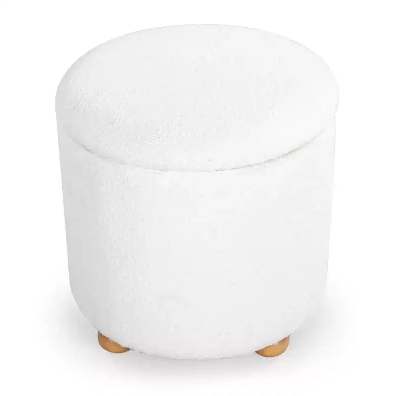 Pouf de rangement rond en tissu bouclé