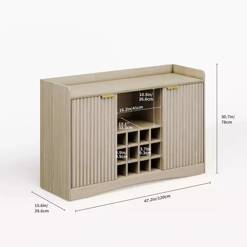 Meuble Bar à Vin avec 9 Supports à Verres, Meuble Bar à Liqueurs/Café Canneleé avec Rangement