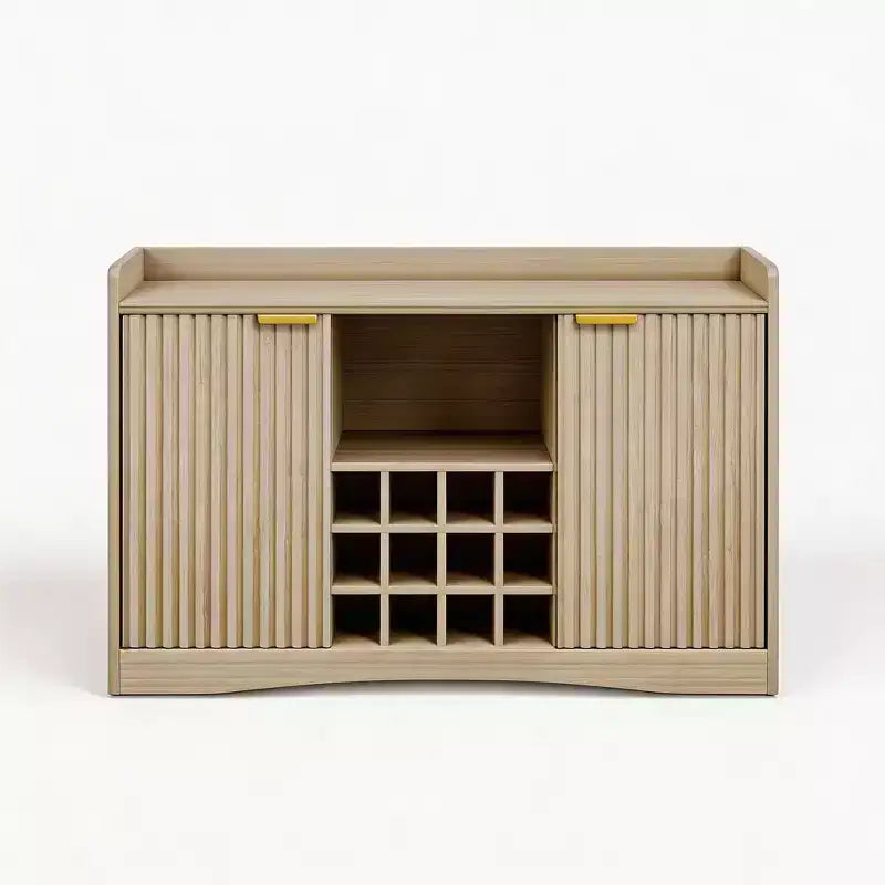 Meuble Bar à Vin avec 9 Supports à Verres, Meuble Bar à Liqueurs/Café Canneleé avec Rangement