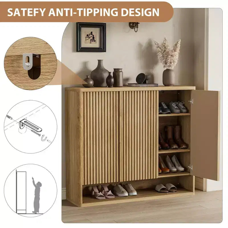 Meuble à chaussures en bois de 117 cm avec porte cannelée - Rangement réglable pouvant contenir 30 à 35 paires pour l'entrée et le salon