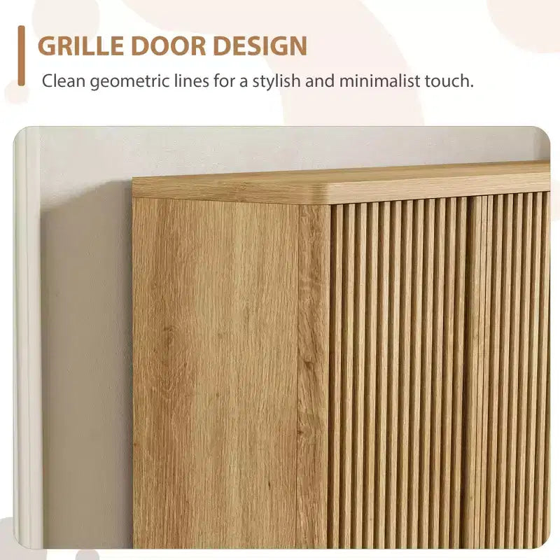 Meuble à chaussures en bois de 117 cm avec porte cannelée - Rangement réglable pouvant contenir 30 à 35 paires pour l'entrée et le salon
