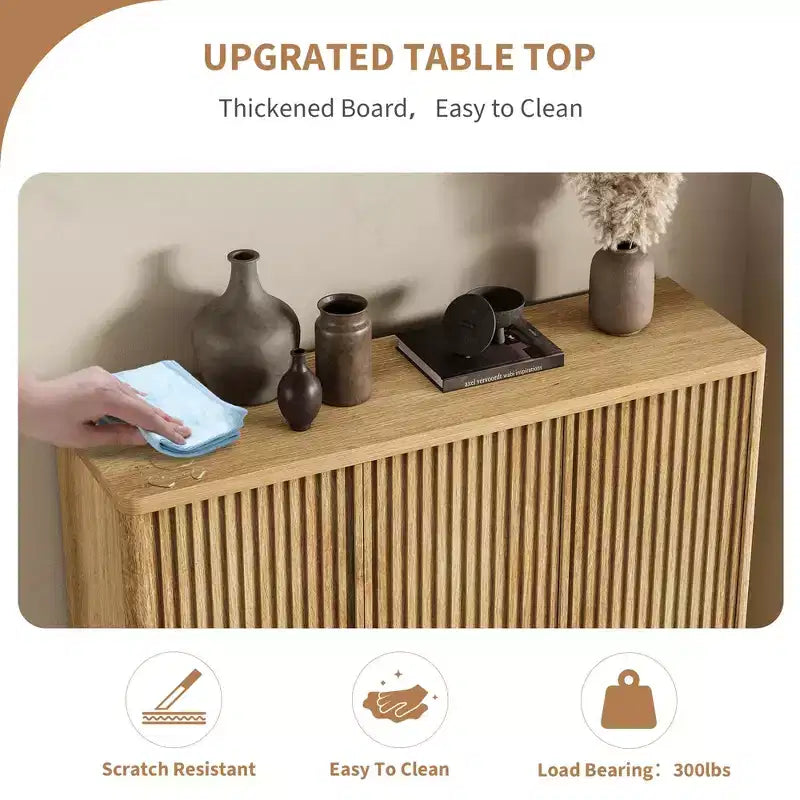 Meuble à chaussures en bois de 117 cm avec porte cannelée - Rangement réglable pouvant contenir 30 à 35 paires pour l'entrée et le salon