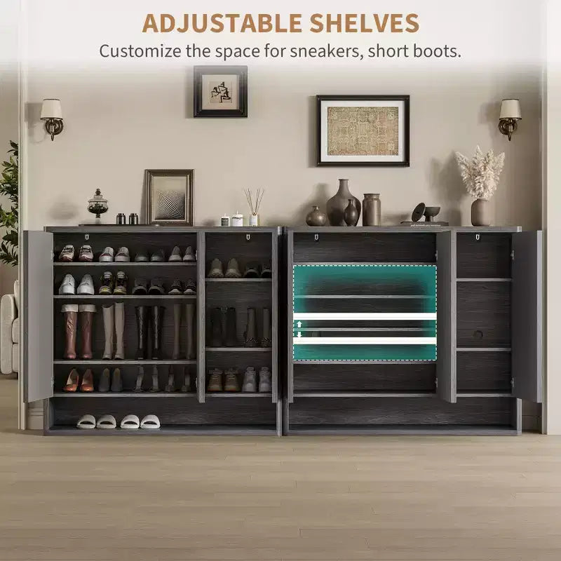 Meuble à chaussures en bois de 117 cm avec porte cannelée - Rangement réglable pouvant contenir 30 à 35 paires pour l'entrée et le salon