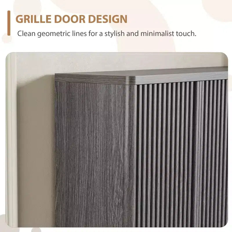 Meuble à chaussures en bois de 117 cm avec porte cannelée - Rangement réglable pouvant contenir 30 à 35 paires pour l'entrée et le salon