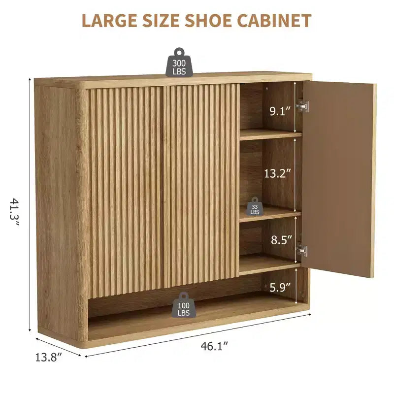 Meuble à chaussures en bois de 117 cm avec porte cannelée - Rangement réglable pouvant contenir 30 à 35 paires pour l'entrée et le salon