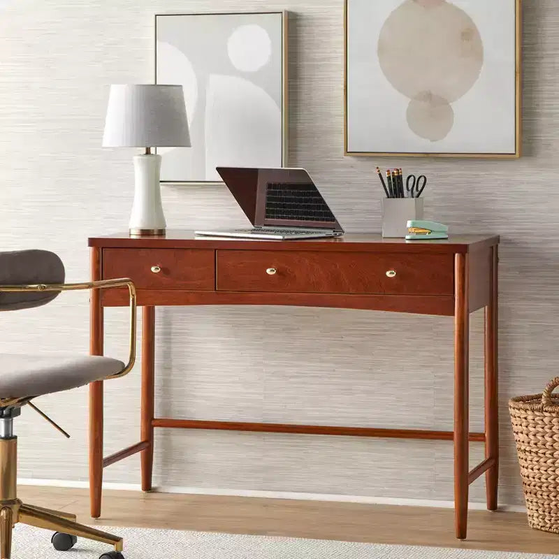 Bureau 2 tiroirs avec cadre en bois de pin