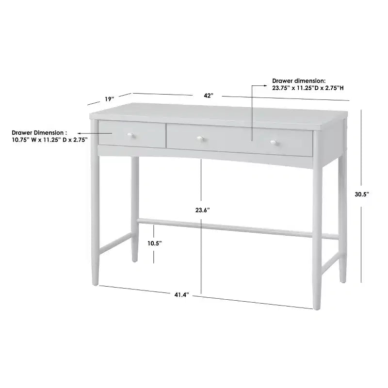 Bureau 2 tiroirs avec cadre en bois de pin