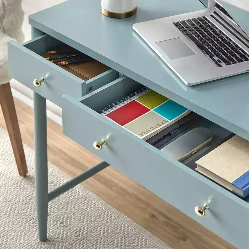 Bureau 2 tiroirs avec cadre en bois de pin