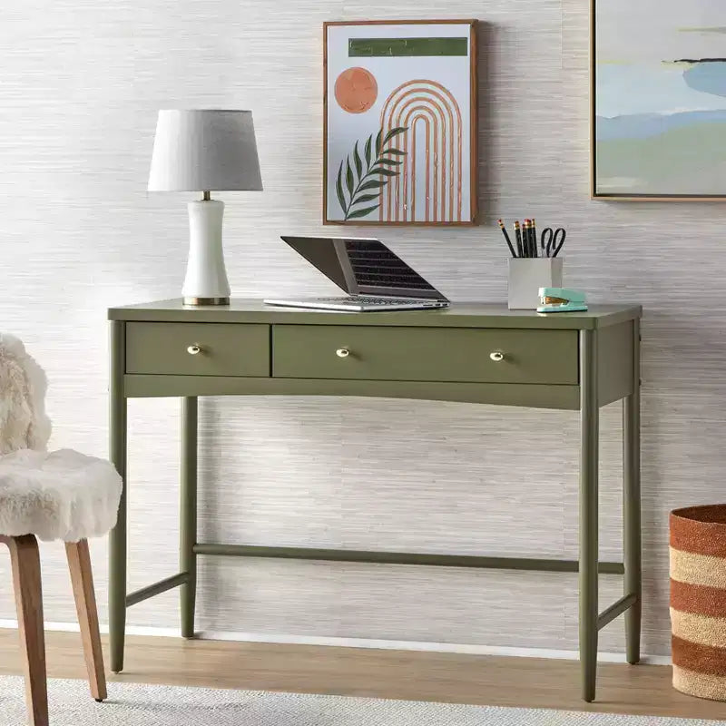 Bureau 2 tiroirs avec cadre en bois de pin