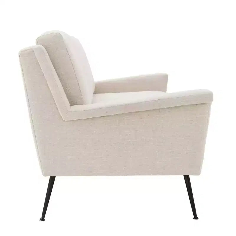 Canapé en tissu noir/beige : revêtement en polyester, cadre en métal, style moderne, 3 places