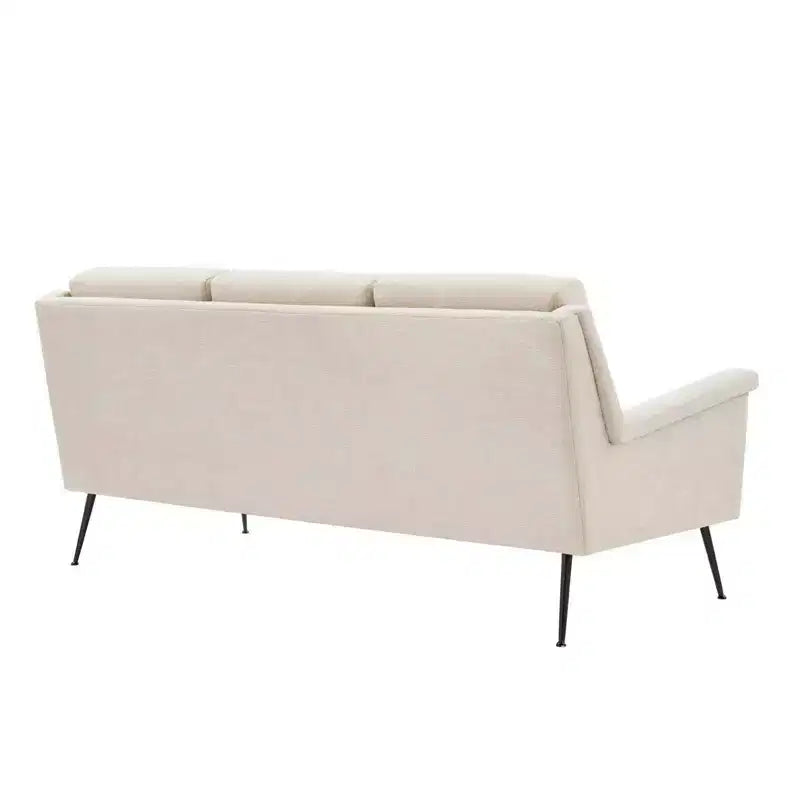 Canapé en tissu noir/beige : revêtement en polyester, cadre en métal, style moderne, 3 places