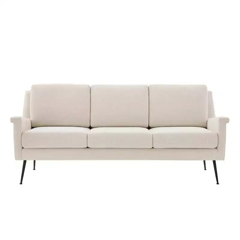 Canapé en tissu noir/beige : revêtement en polyester, cadre en métal, style moderne, 3 places