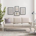 Canapé en tissu noir/beige : revêtement en polyester, cadre en métal, style moderne, 3 places
