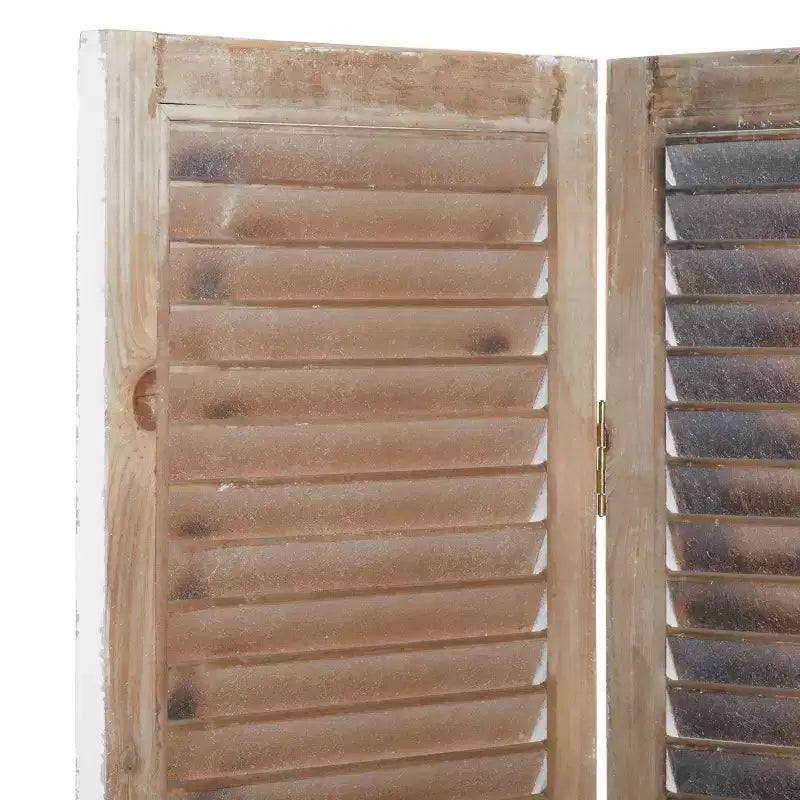 Paravent en bois style rustique, crème, 3 panneaux