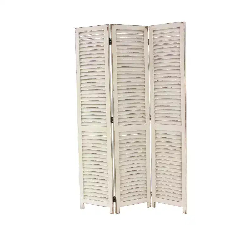Paravent en bois style rustique, crème, 3 panneaux