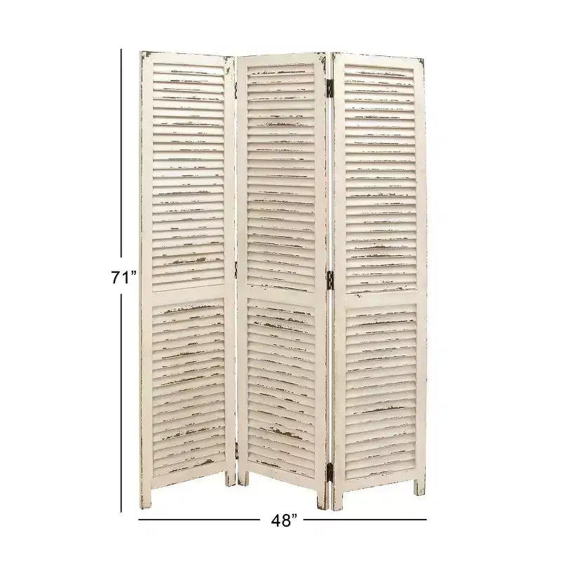 Paravent en bois style rustique, crème, 3 panneaux