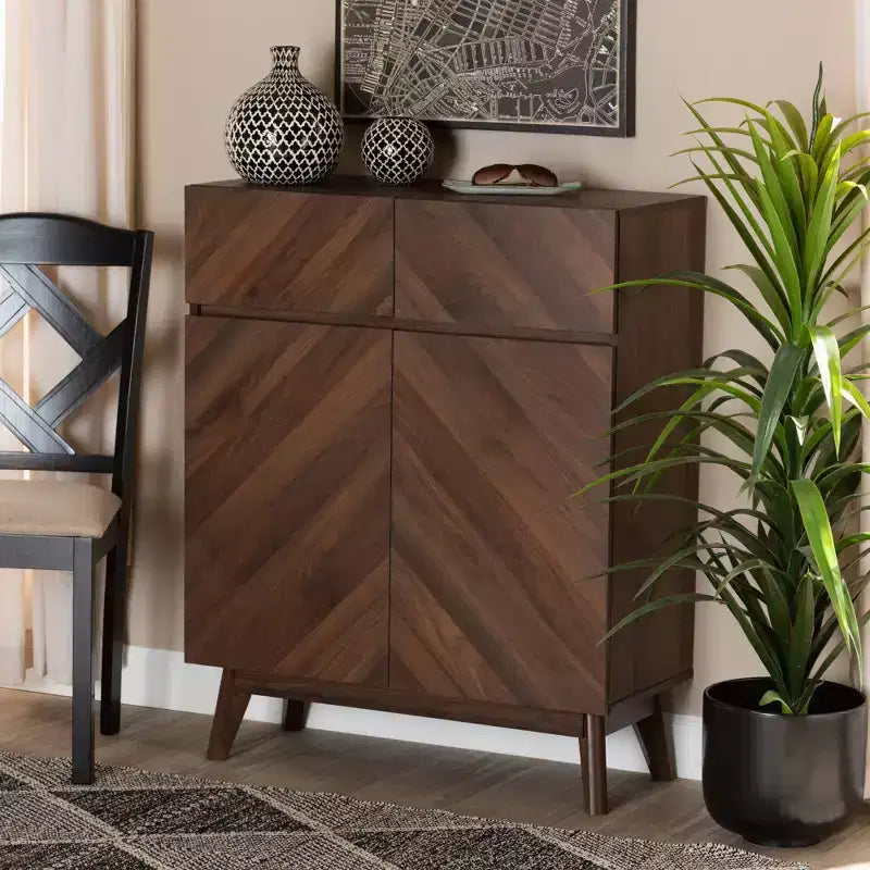 Meuble à chaussures en bois, Noyer Marron, Rangement d'entrée, Contient 12 paires