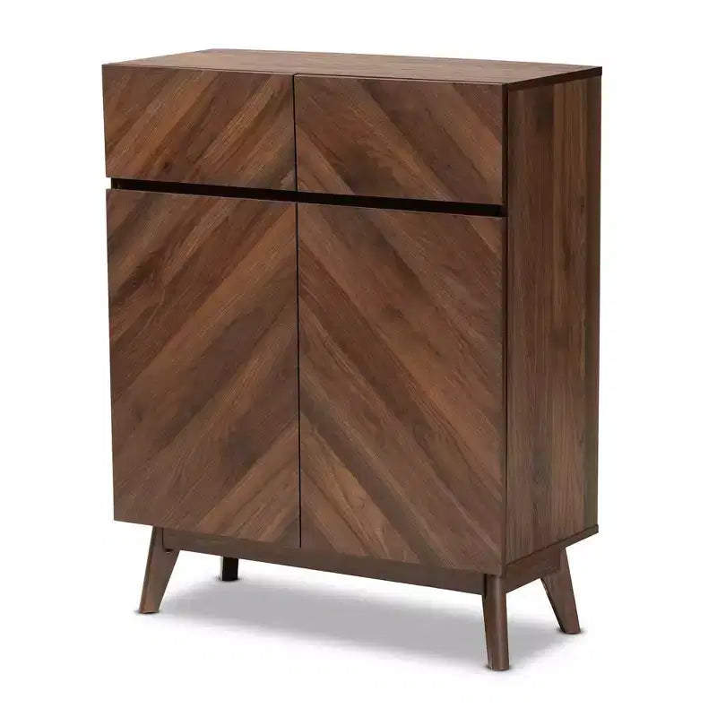Meuble à chaussures en bois, Noyer Marron, Rangement d'entrée, Contient 12 paires