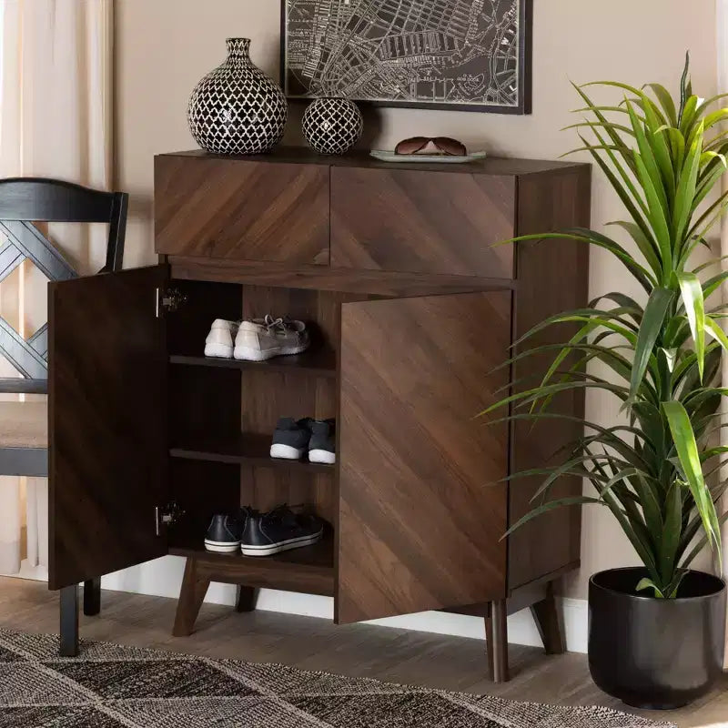 Meuble à chaussures en bois, Noyer Marron, Rangement d'entrée, Contient 12 paires