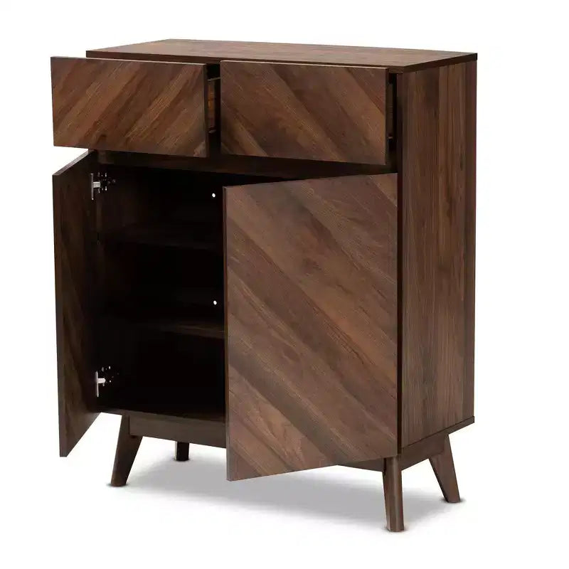 Meuble à chaussures en bois, Noyer Marron, Rangement d'entrée, Contient 12 paires