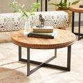 Table basse industrielle ronde en bois et métal, marron