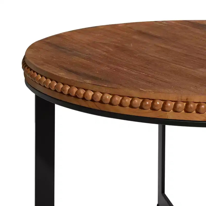 Table basse industrielle ronde en bois et métal, marron