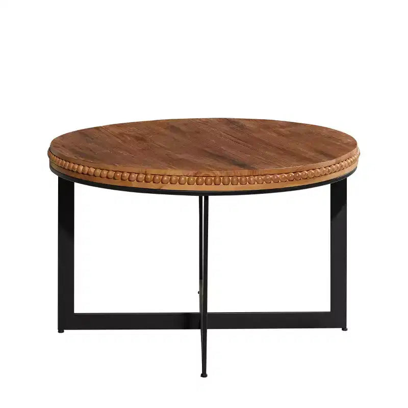 Table basse industrielle ronde en bois et métal, marron
