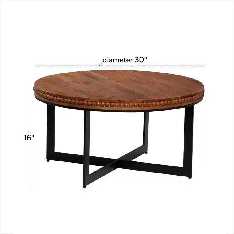 Table basse industrielle ronde en bois et métal, marron