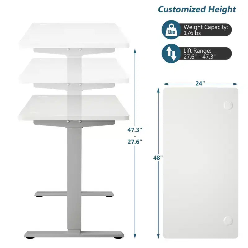 Bureau électrique assis-debout, hauteur réglable, double moteur, blanc/noir/gris