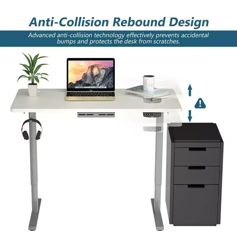 Bureau électrique assis-debout, hauteur réglable, double moteur, blanc/noir/gris