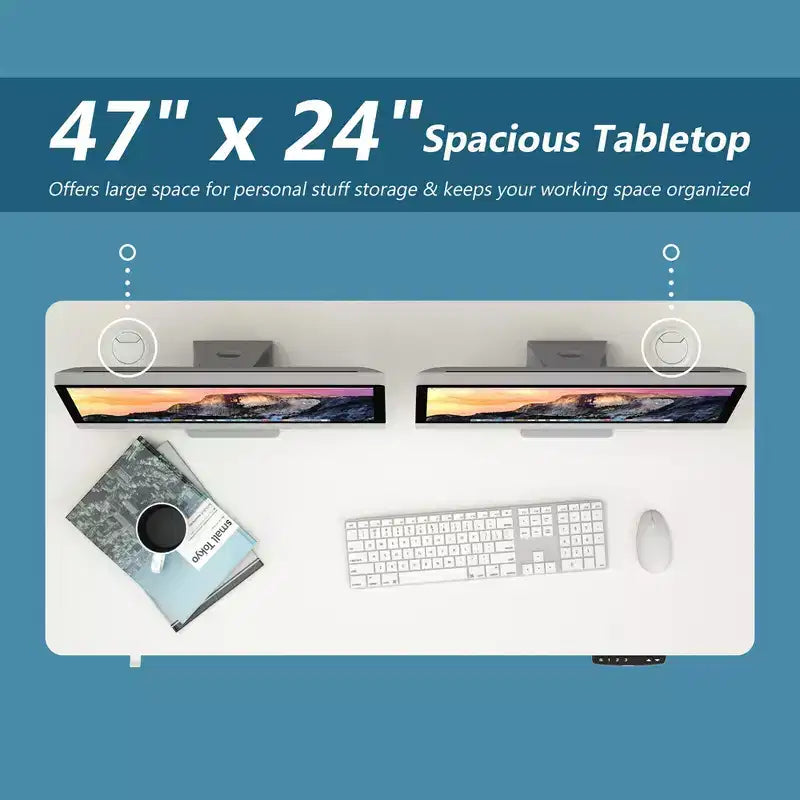 Bureau électrique assis-debout, hauteur réglable, double moteur, blanc/noir/gris
