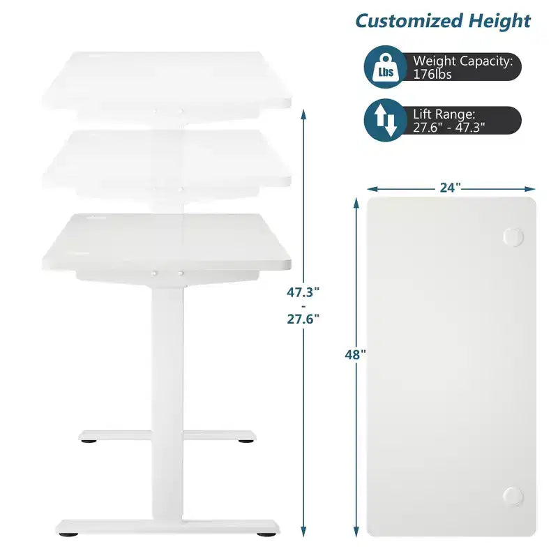 Bureau électrique assis-debout, hauteur réglable, double moteur, blanc/noir/gris