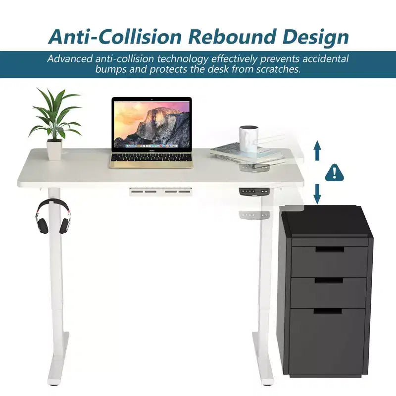 Bureau électrique assis-debout, hauteur réglable, double moteur, blanc/noir/gris