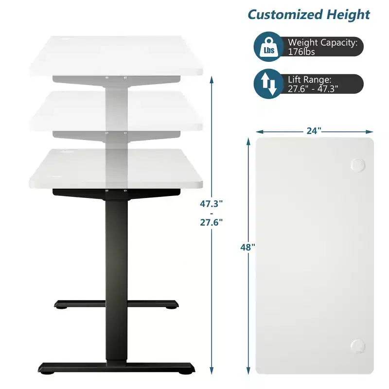 Bureau électrique assis-debout, hauteur réglable, double moteur, blanc/noir/gris