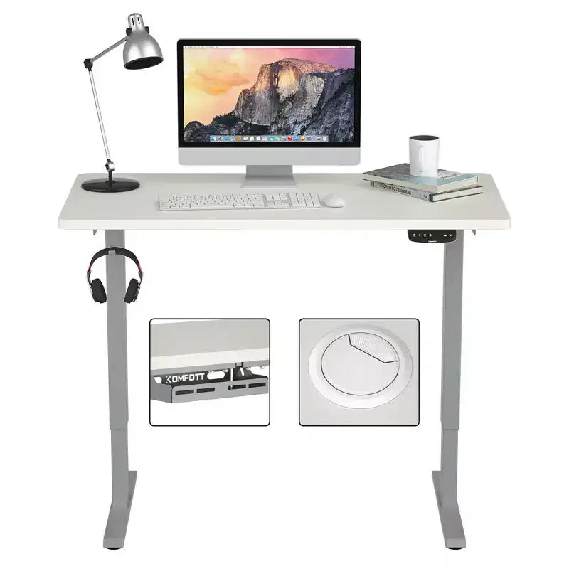 Bureau électrique assis-debout, hauteur réglable, double moteur, blanc/noir/gris