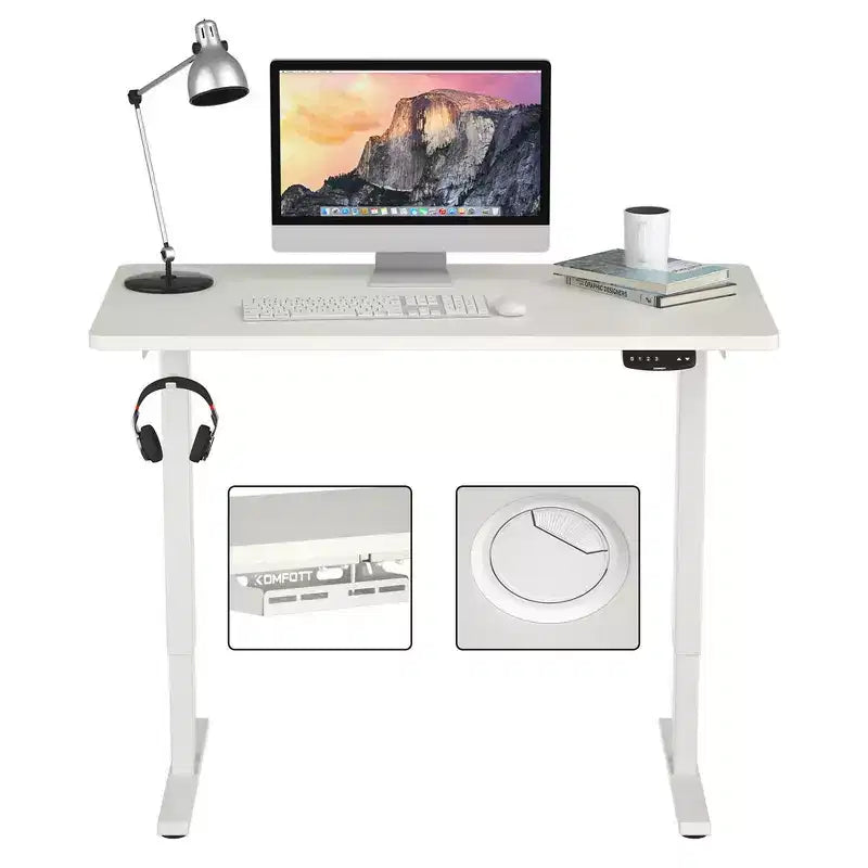 Bureau électrique assis-debout, hauteur réglable, double moteur, blanc/noir/gris