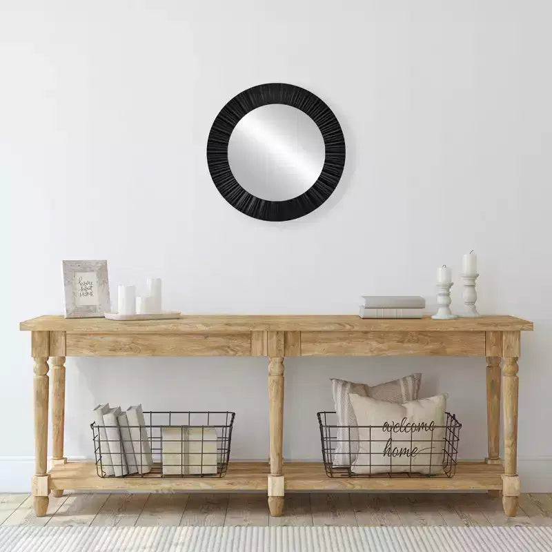 Décor mural miroir rond cannelé contemporain noir