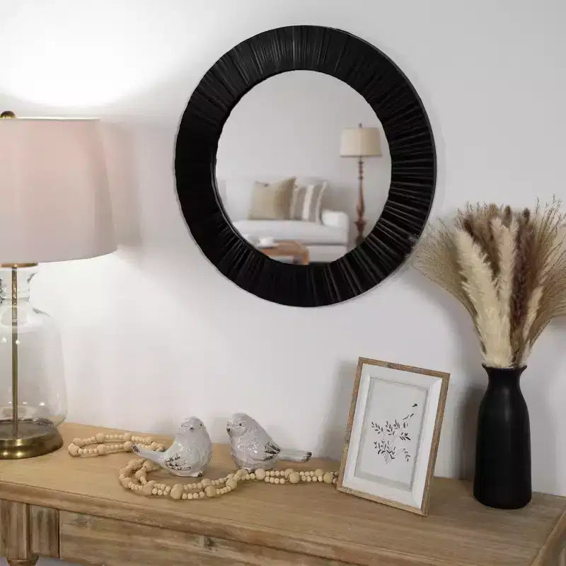 Décor mural miroir rond cannelé contemporain noir