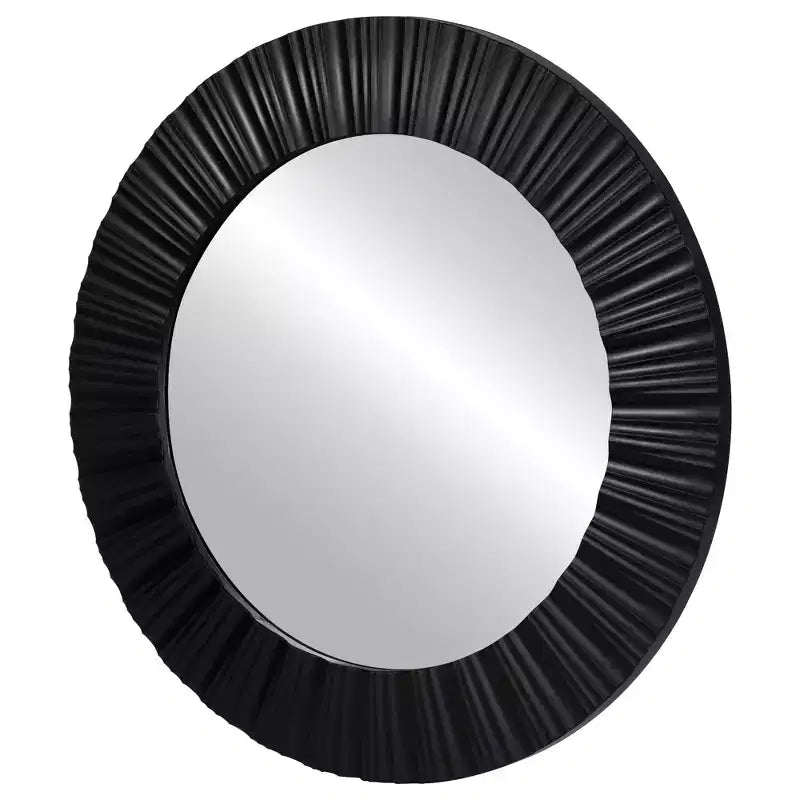 Décor mural miroir rond cannelé contemporain noir