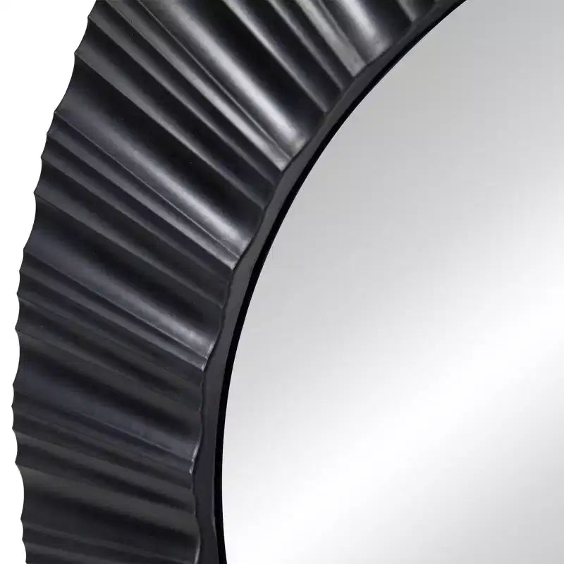 Décor mural miroir rond cannelé contemporain noir