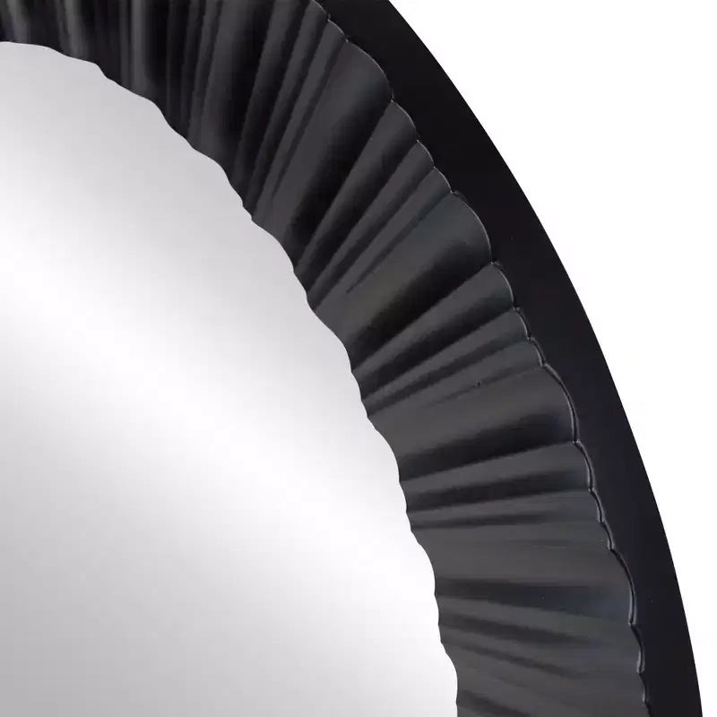 Décor mural miroir rond cannelé contemporain noir